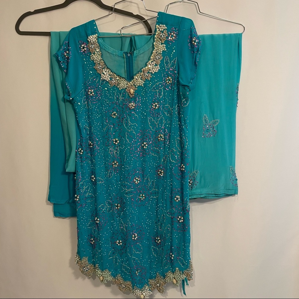 Punjab/Pakistan Salwar Kameez Suit – 3 Piece Blue, Size 36